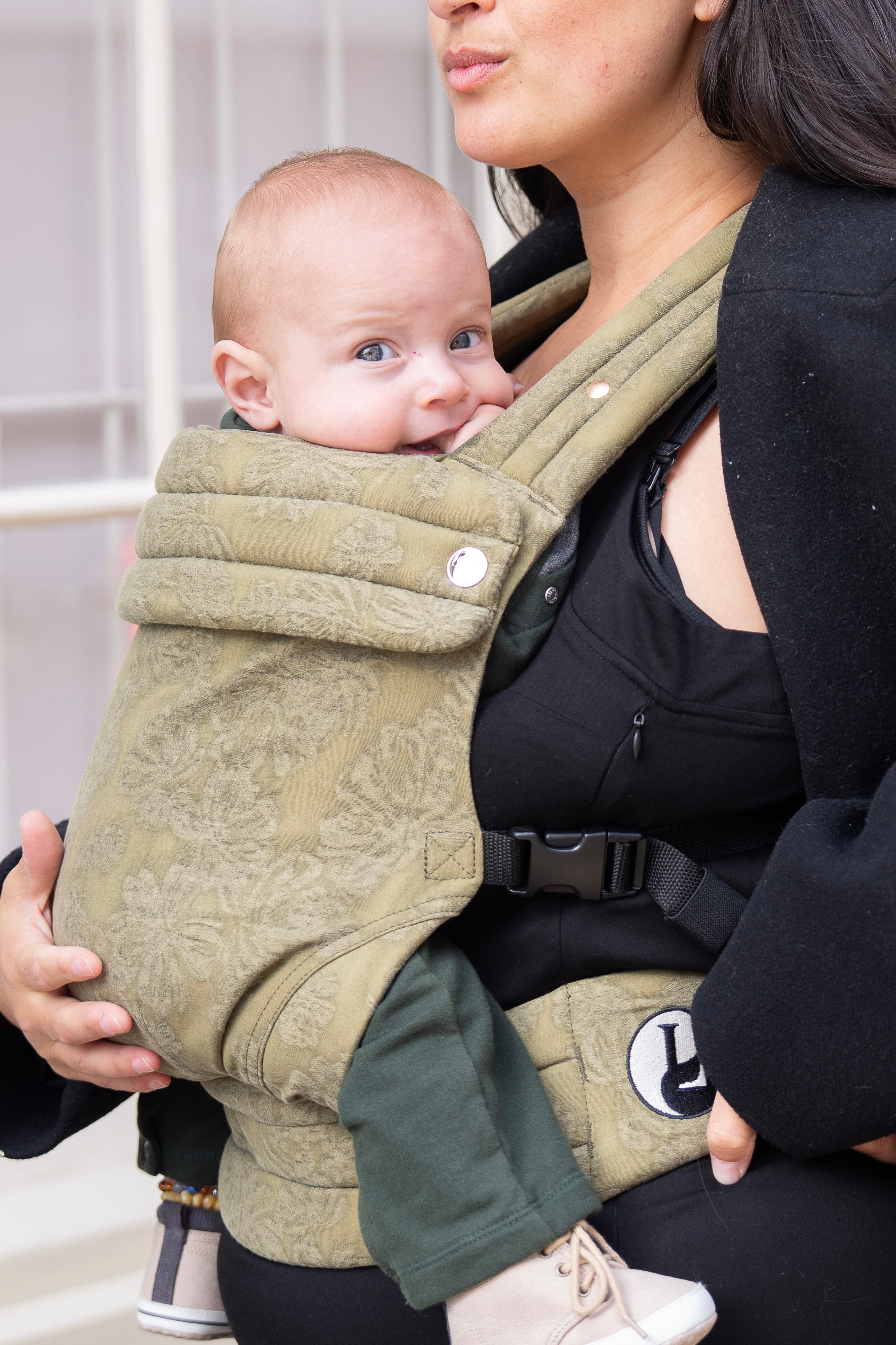 Draagzak baby - Jacquard Blossom Green