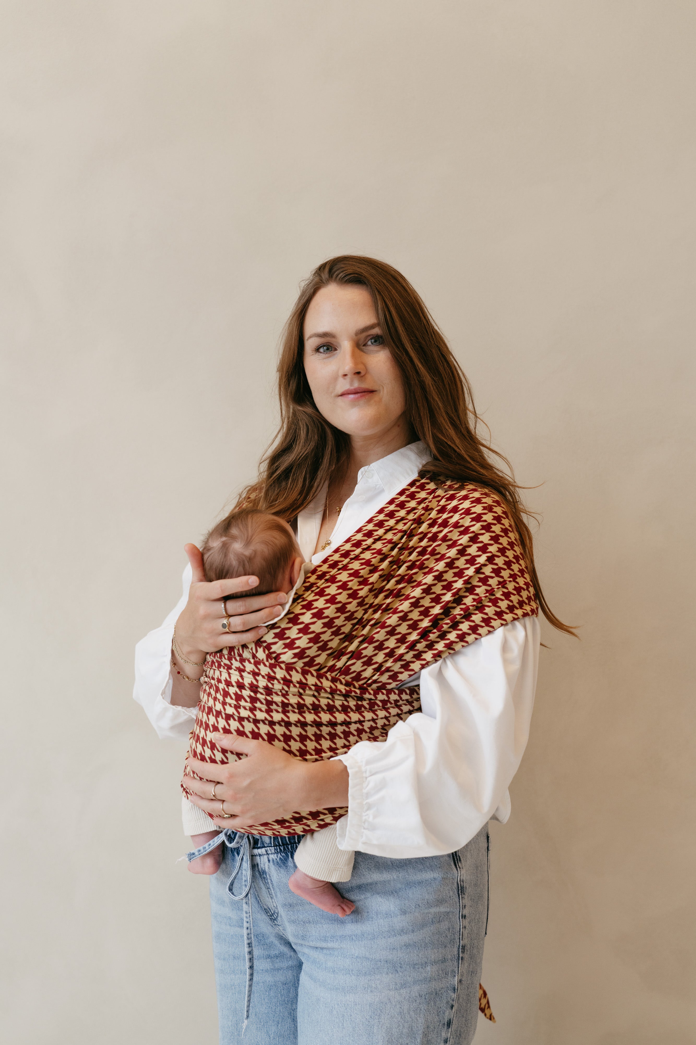 Draagdoek Newborn & Baby - Houndstooth Burgundy Beige