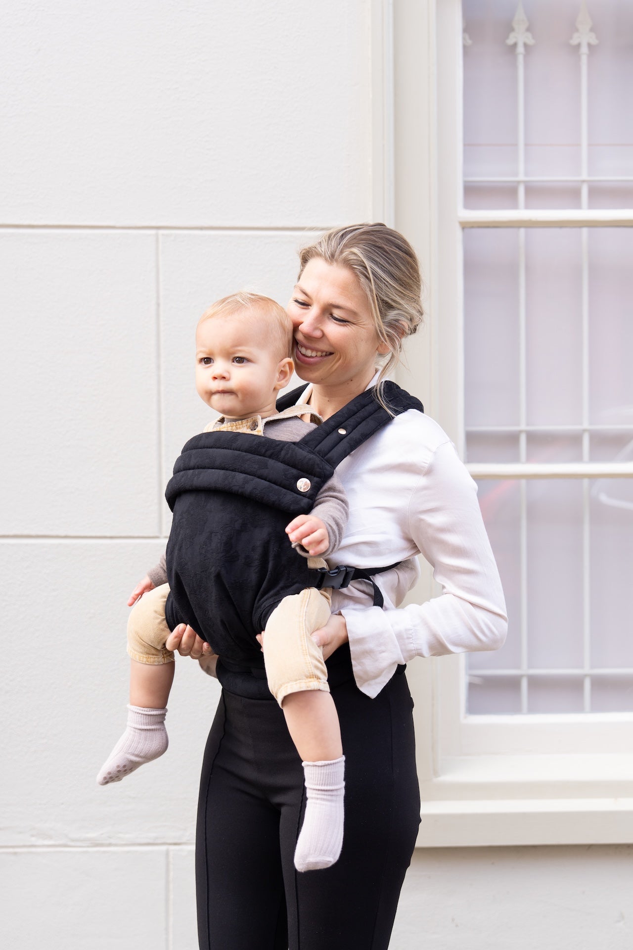 Draagzak baby - Jacquard Blossom Black