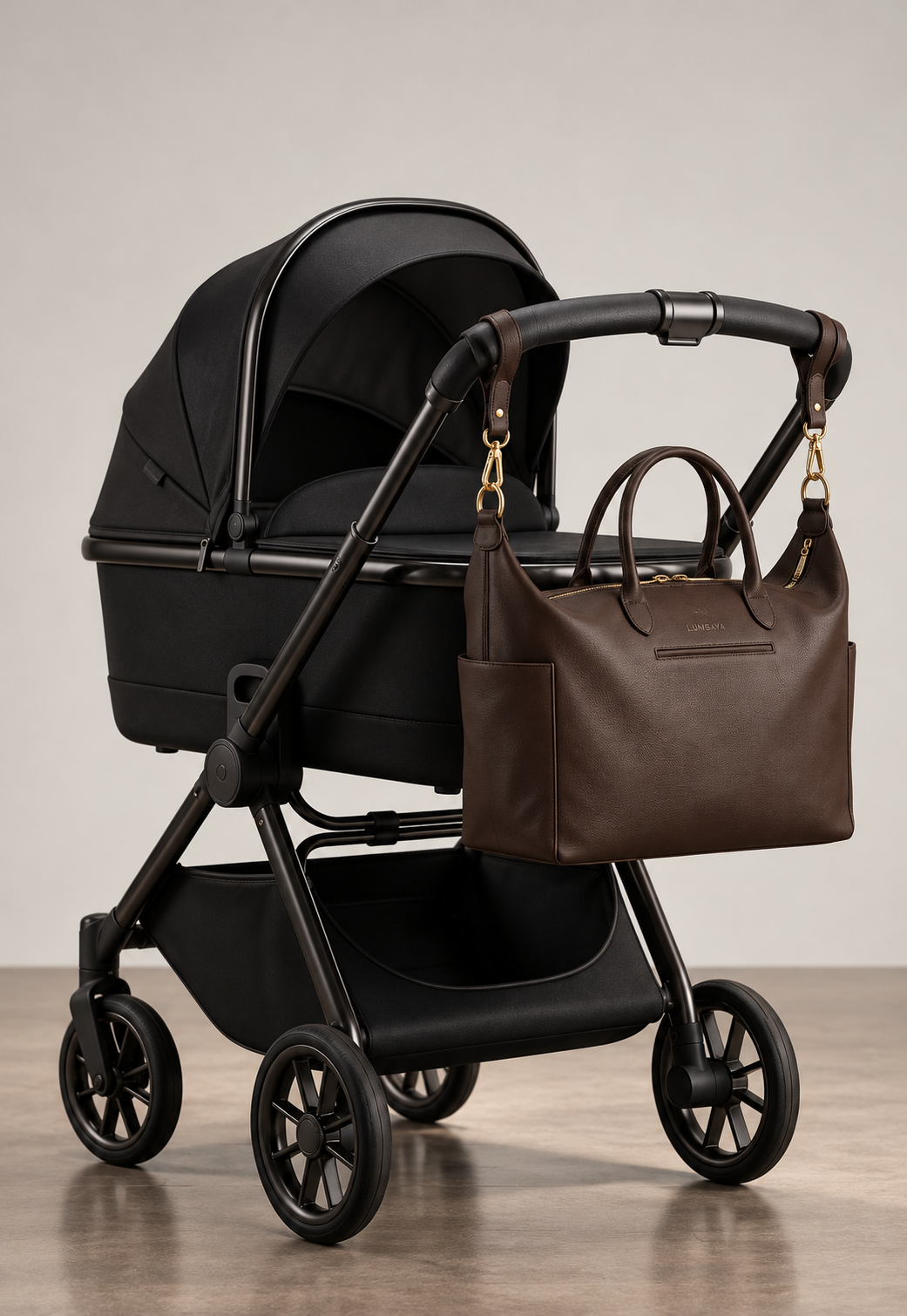 luiertas diaperbag leather brown lumbaya